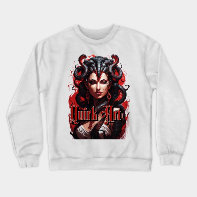 Cursed Beauty: The Red Medusa Crewneck Sweatshirt by QuirkArt